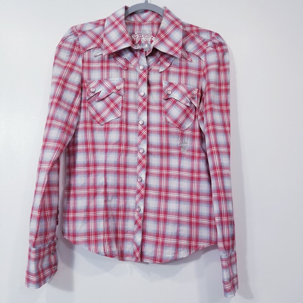 Parasuco Gold Silver Metallic Stripes Embroidery Plaid Western Cowgirl Shirts